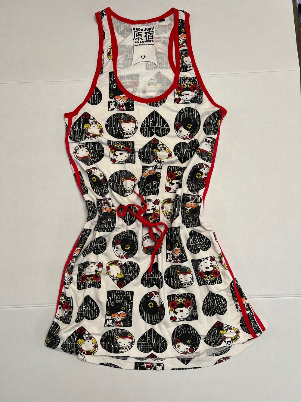 Y2K VINTAGE GWEN STEFANI HARAJUKA LOVERS AOP FACE DRESS SUMMER SUN DRESS XL - Picture 1 of 14